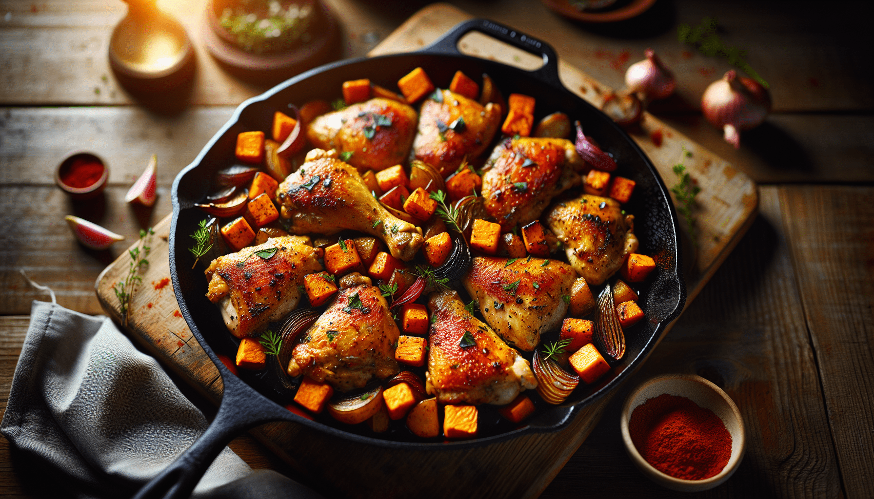 Crisp-Topped Chicken and Sweet Potato Skillet