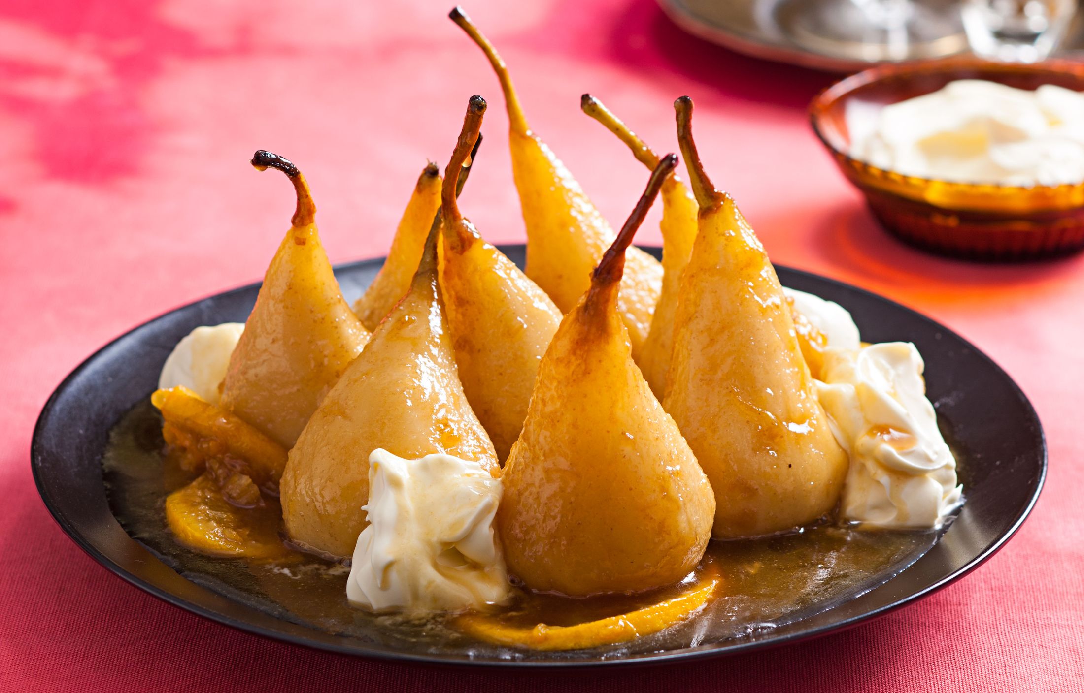 Cardamom-Orange Poached Pears with Vanilla Cream