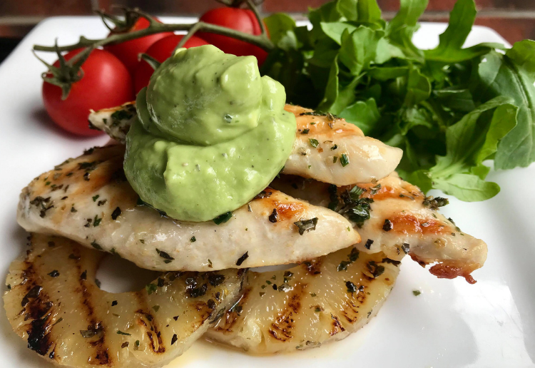Avocado-Crusted Chicken with Herb Vinaigrette