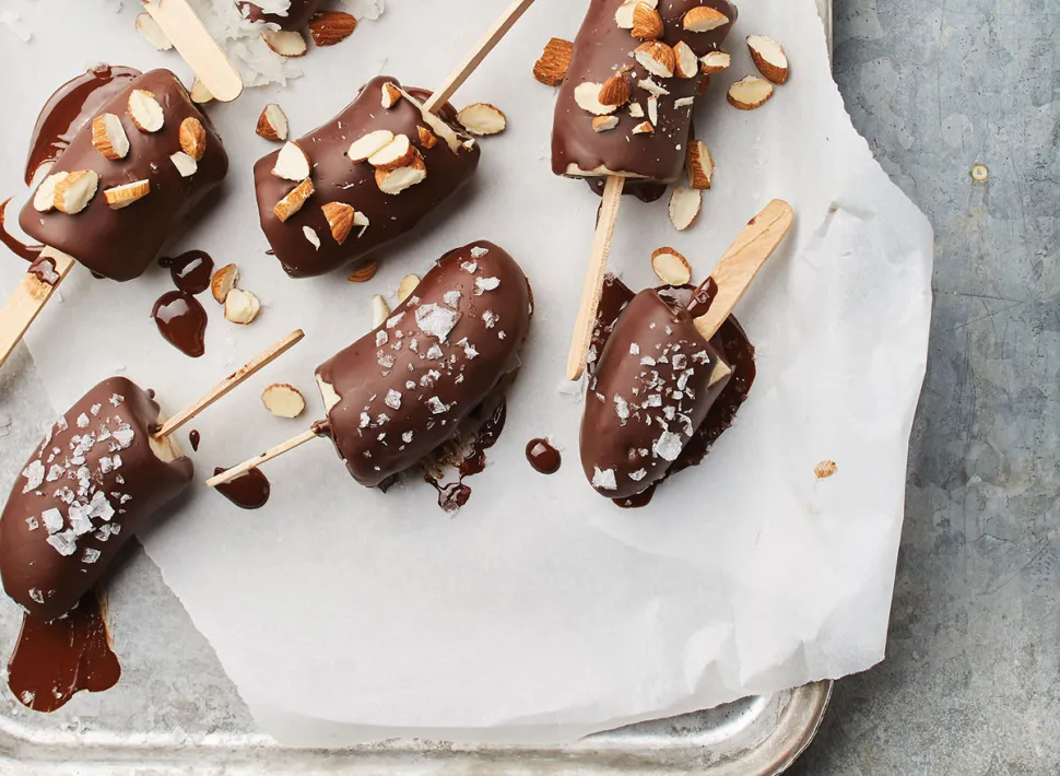 Chocolate-Dipped Banana Slices with Toasted Almonds
