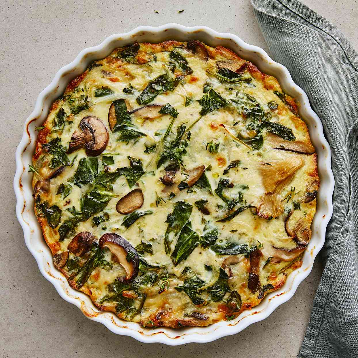 Layered Mushroom Spinach Quiche