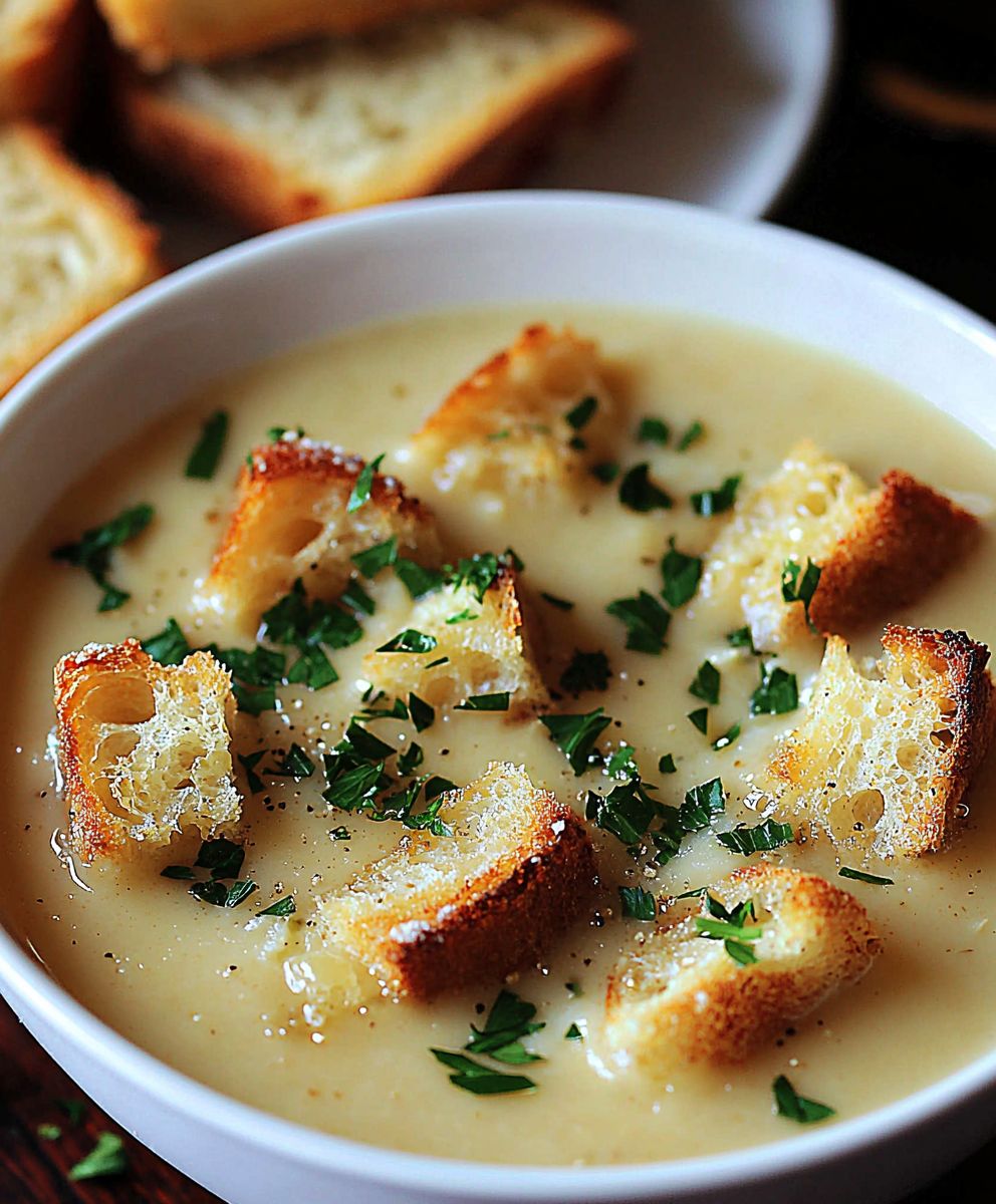 Garlic and Bread Soup with Fresh Parsley