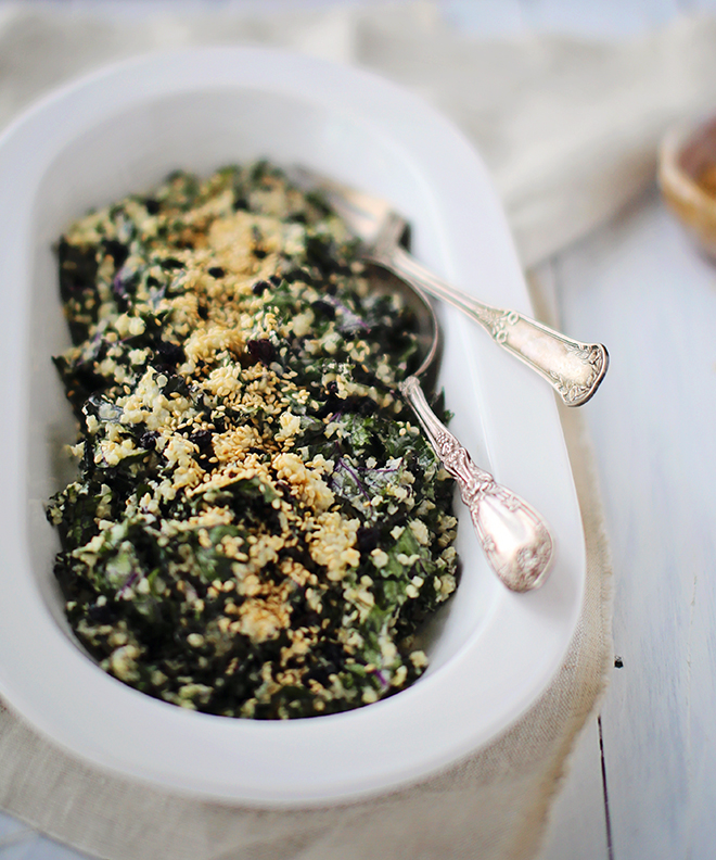 Quinoa and Kale Salad with Lemon-Tahini Dressing