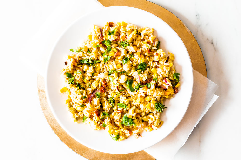 Leftover Rice Fried with Scrambled Eggs and Veggies