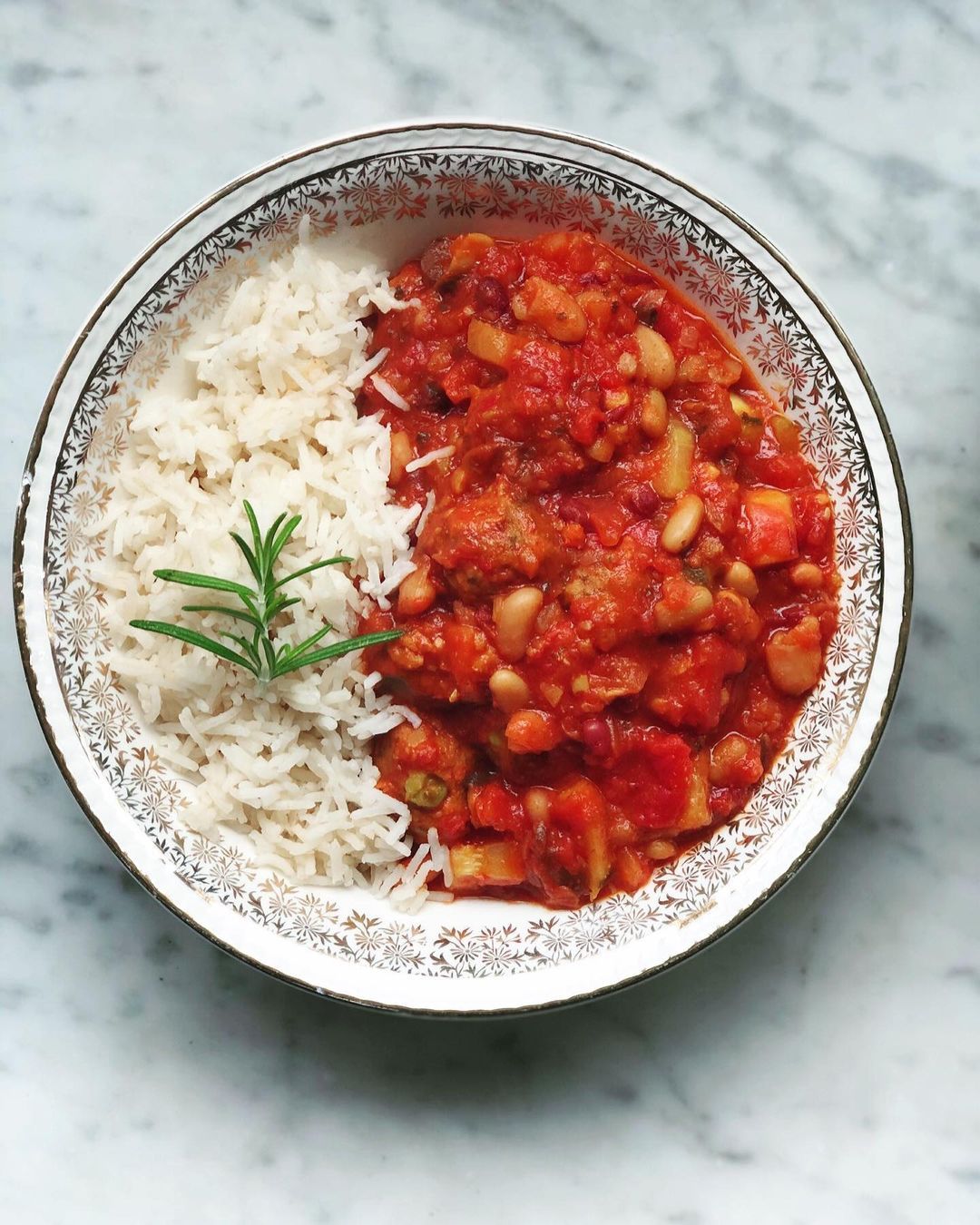 Three-Bean Rice Bowl with Tomato