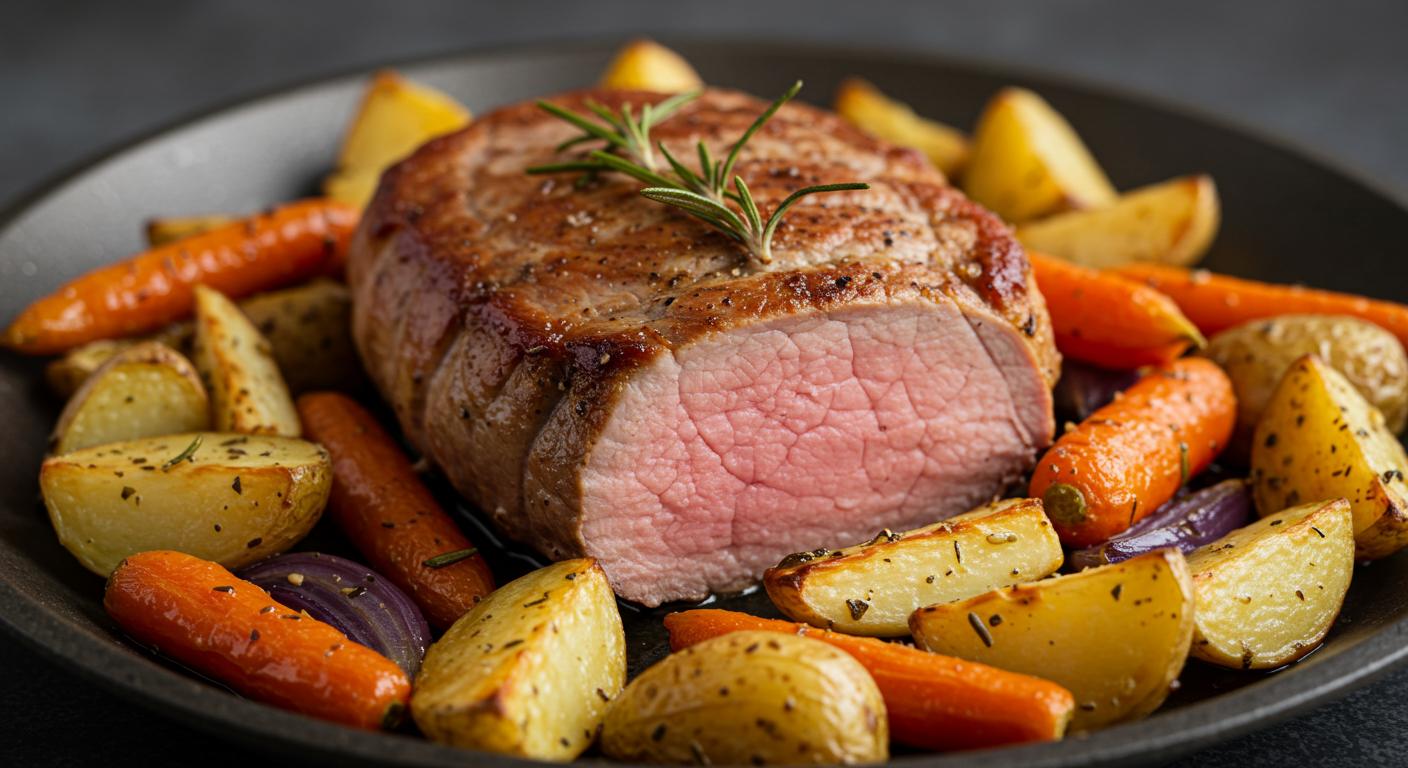 Beer-Braised Pork Tenderloin with Roasted Root Vegetables