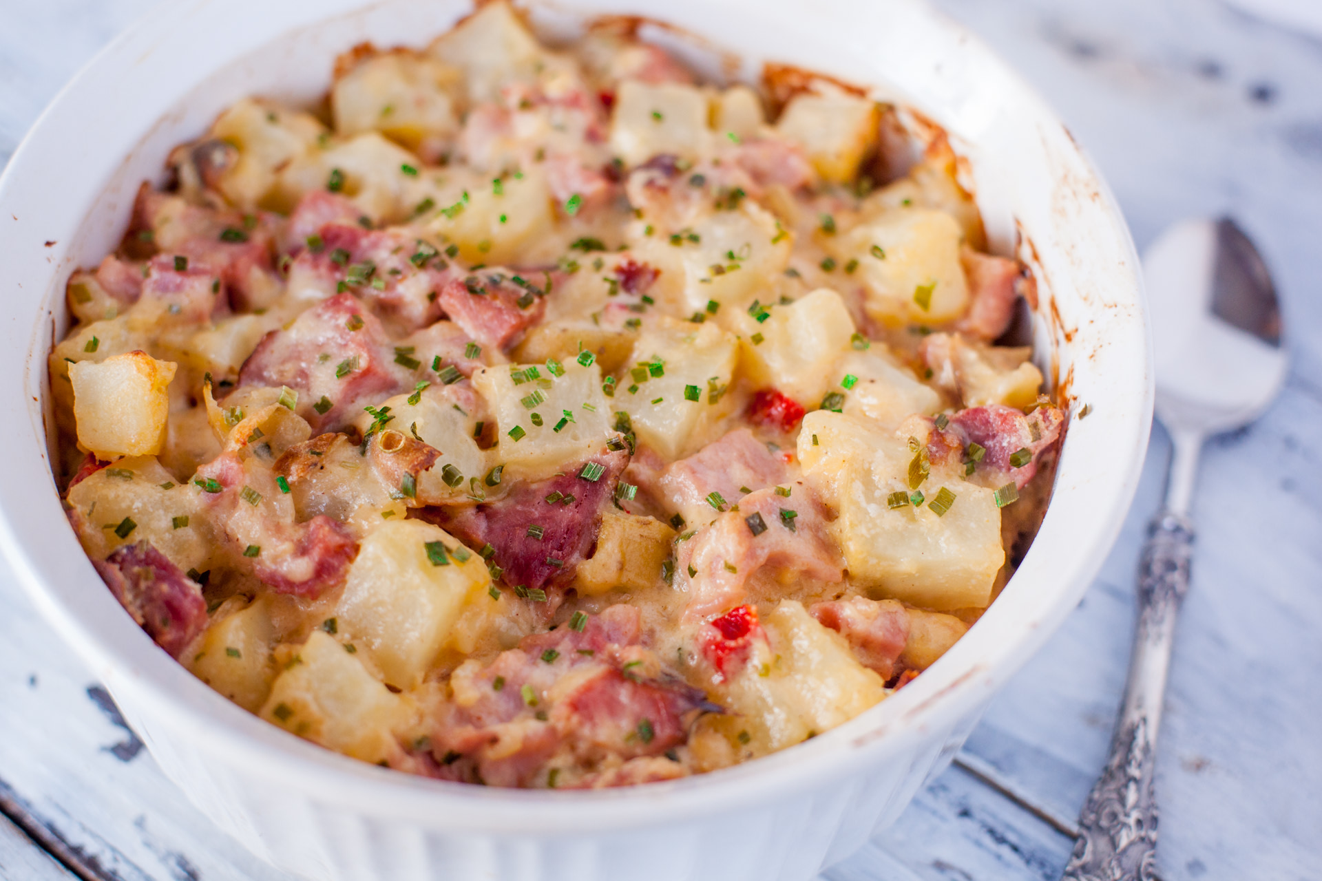 Layered Potato and Ham Casserole with Dijon Cream Sauce