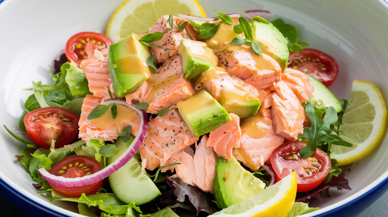 Sear-Roasted Salmon with Avocado Spinach Salad