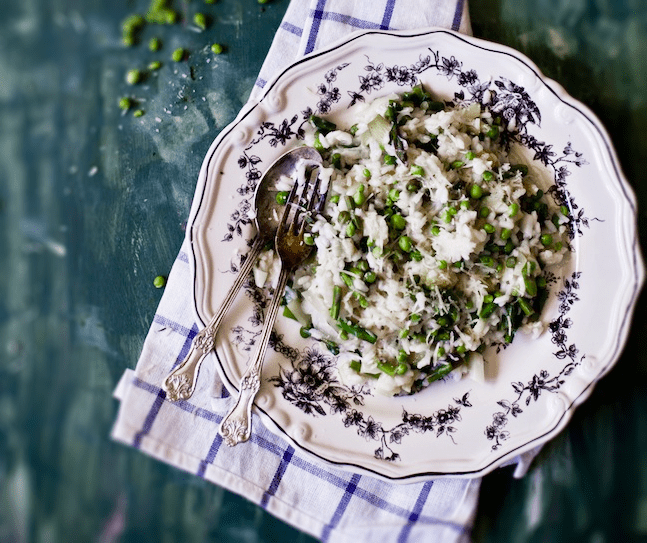 Saffron-Infused Risotto with Peas and Asparagus