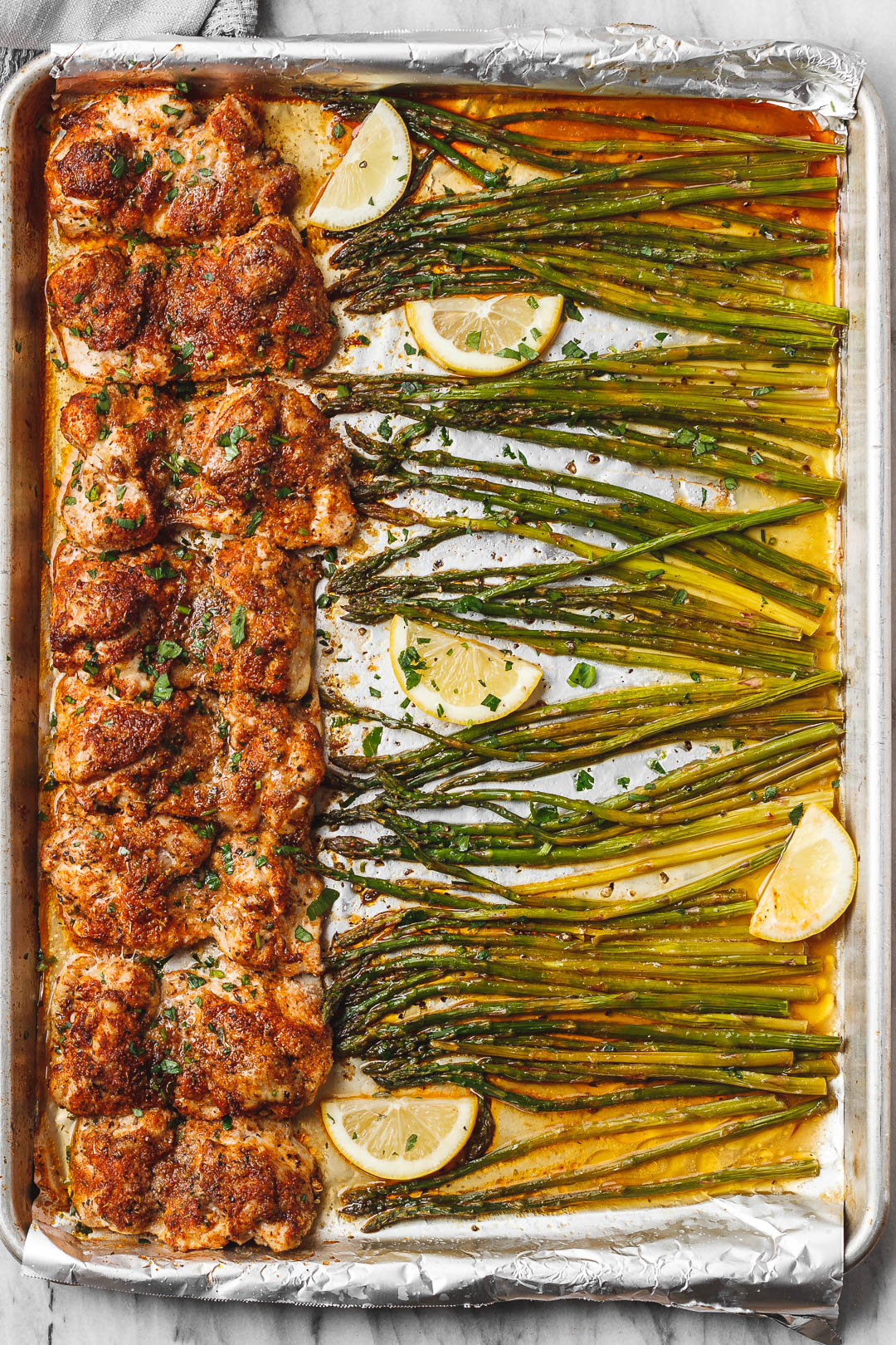 Baked Lemon-Dill Chicken Thighs with Sautéed Asparagus