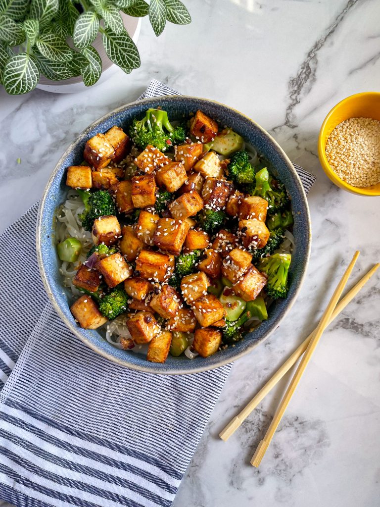 Miso-Glazed Eggplant and Tofu Bowls with Sesame Rice