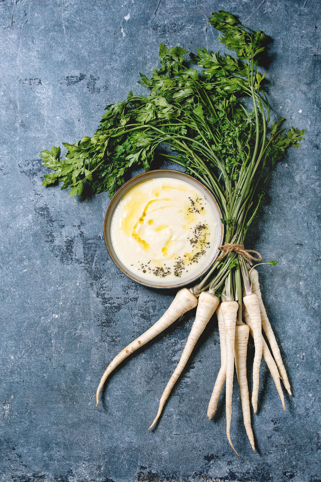 Clear Winter Vegetable Soup with Parsnip Puree