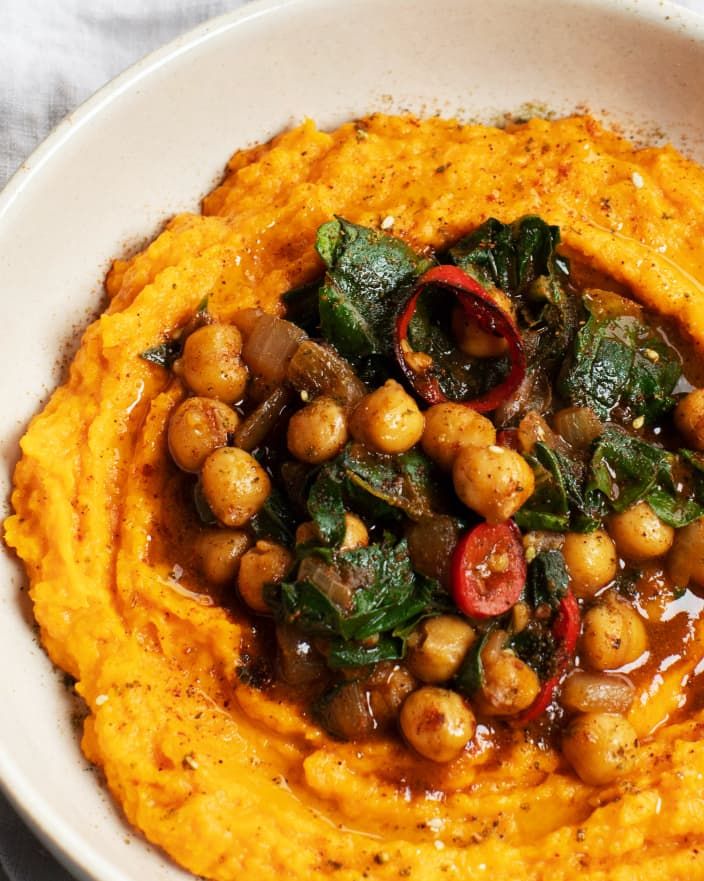 Harissa-Spiced Chickpea and Sweet Potato Mash