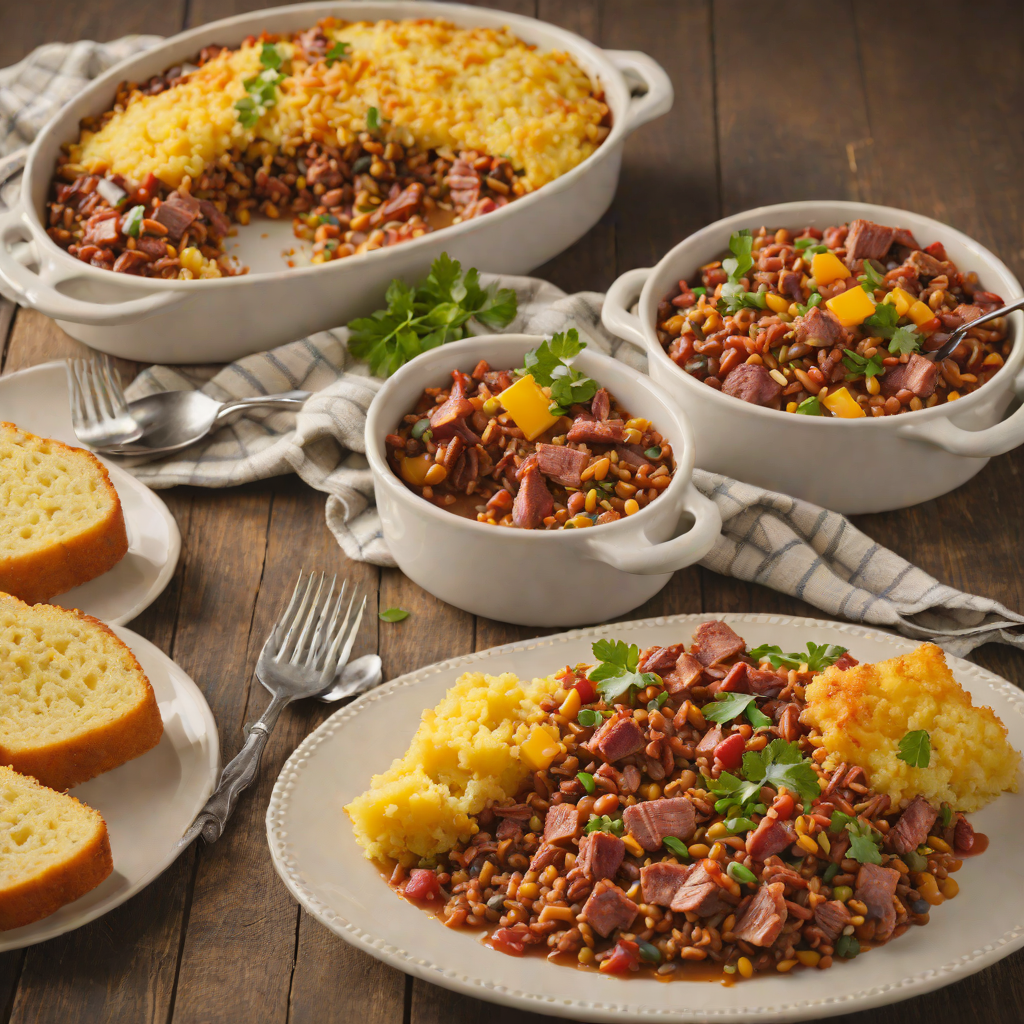 Smoked Pork and Bean Casserole with Cornbread Crust