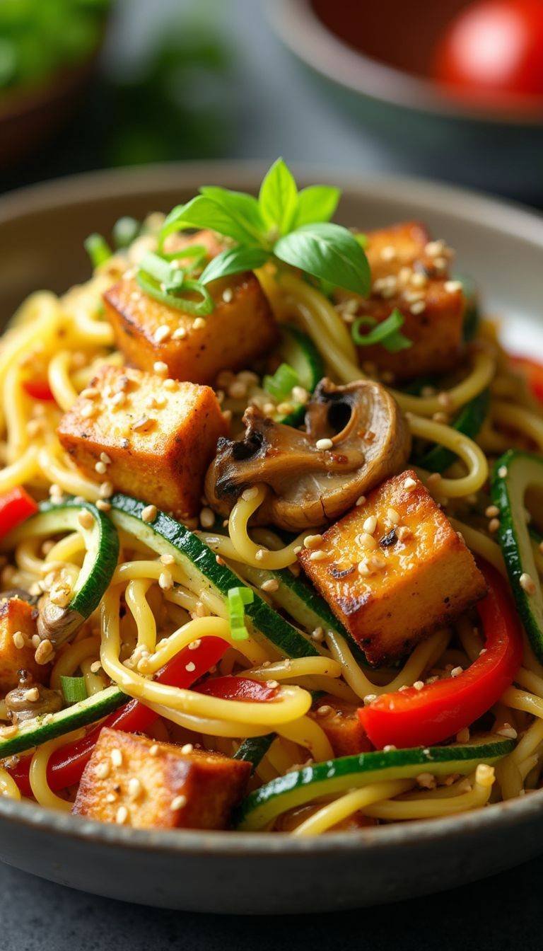 Zucchini Noodle Stir-Fry with Bell Peppers and Shiitake Mushrooms