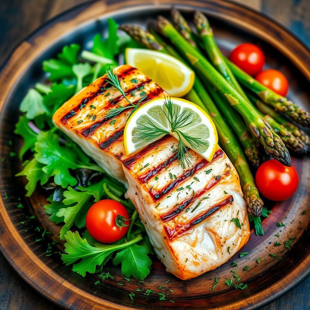 Grilled Lemon-Dill Salmon with Asparagus and Cherry Tomatoes