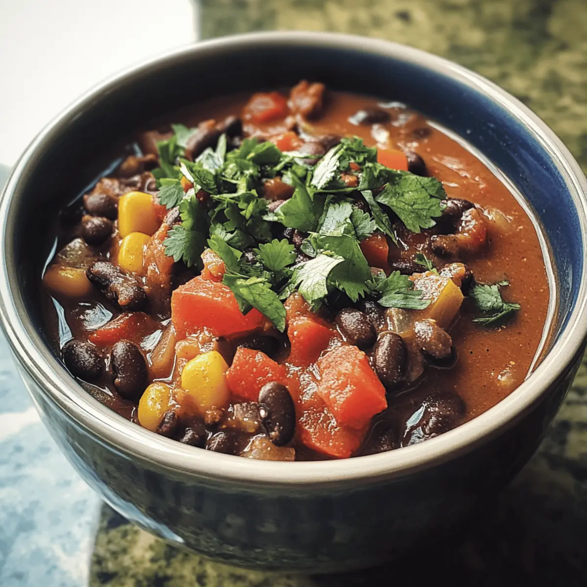 Slow-Cooked Black Bean and Plantain Stew with Fresh Cilantro