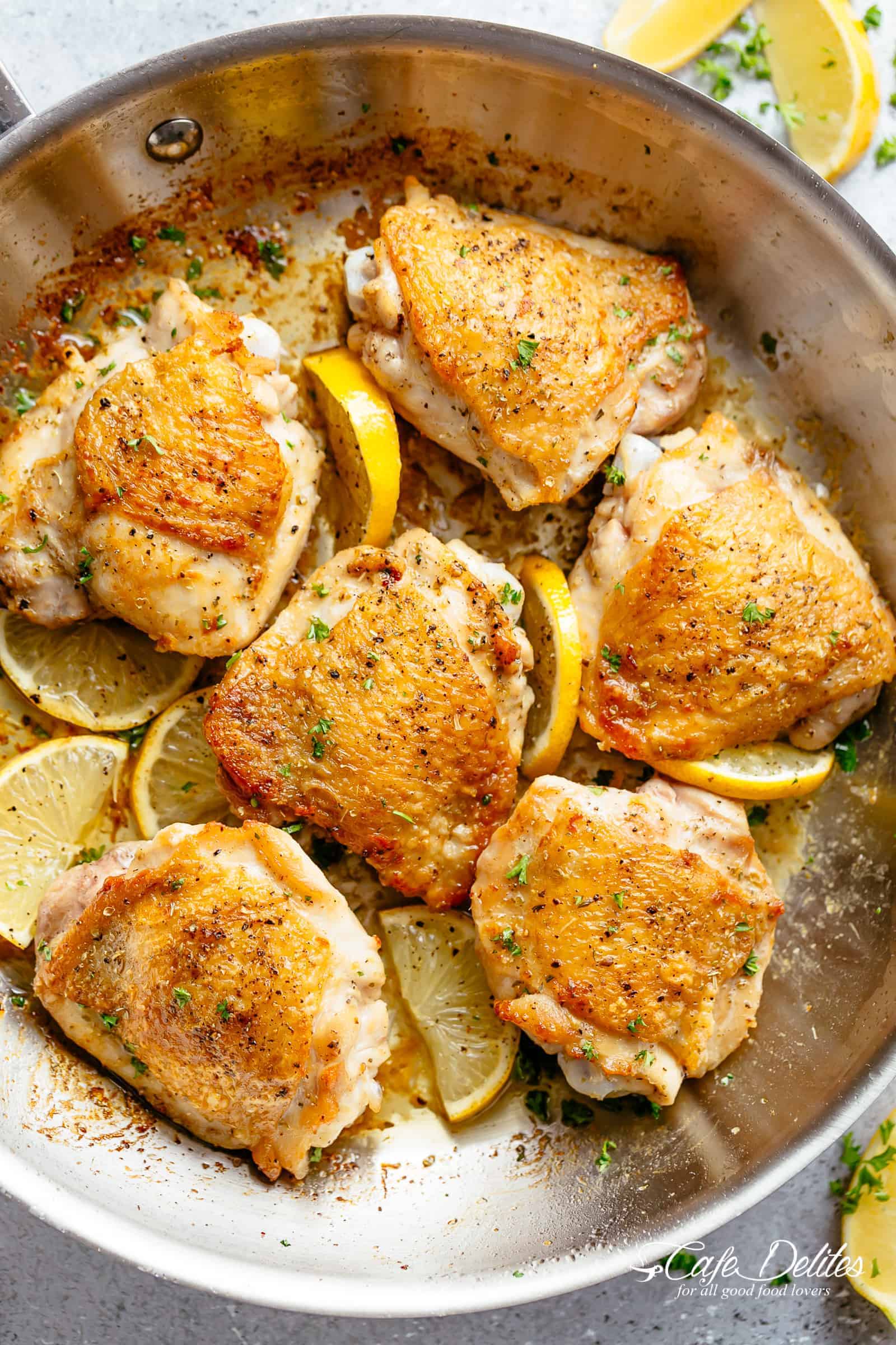 Baked Lemon-Caper Chicken Thighs with Sautéed Green Beans