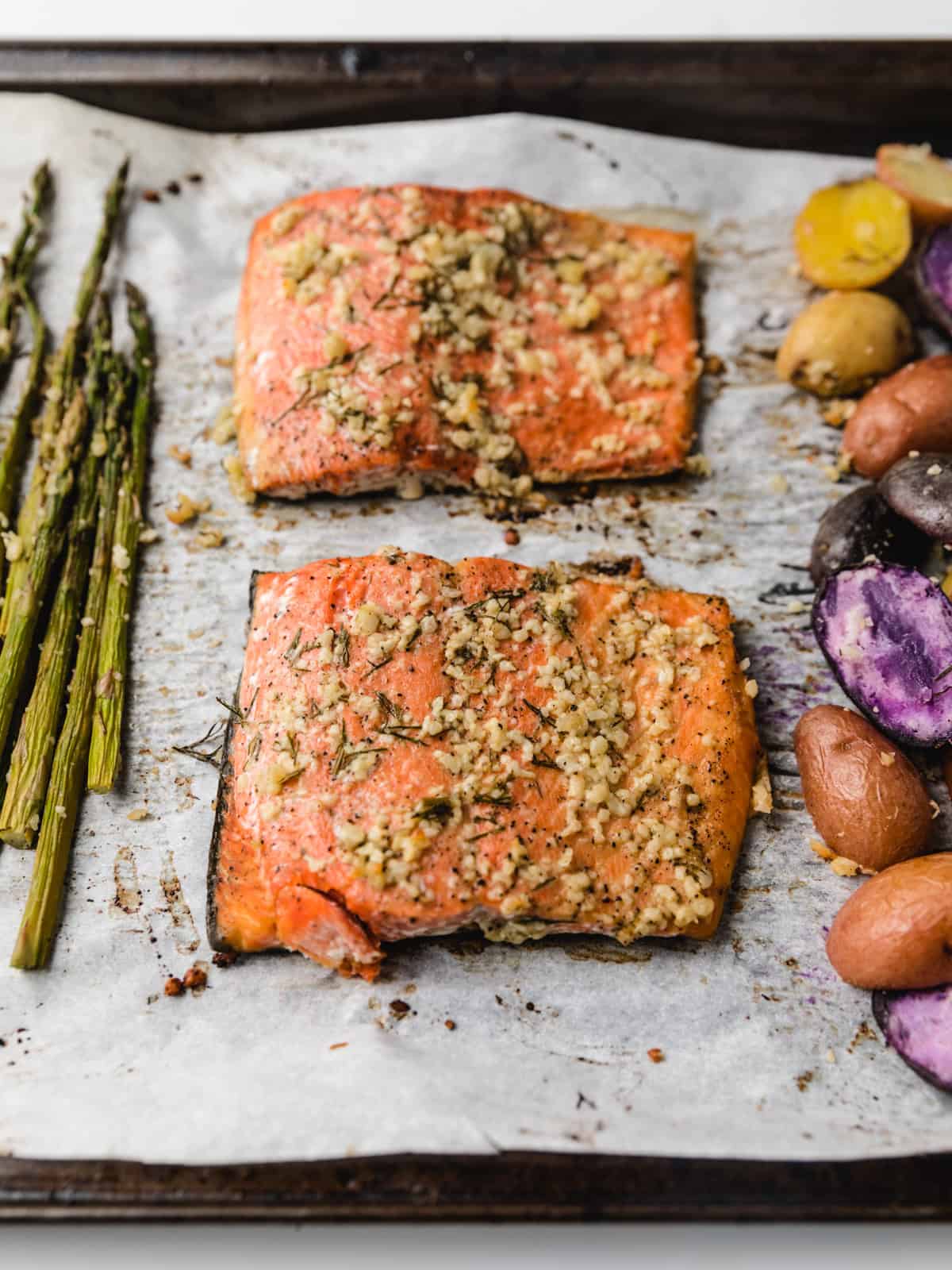 Sheet Pan Dill-Glazed Salmon with Roasted Potatoes and Asparagus