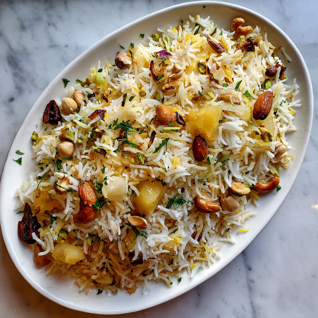 Kashmiri-Style Pulao with Saffron and Dried Fruits