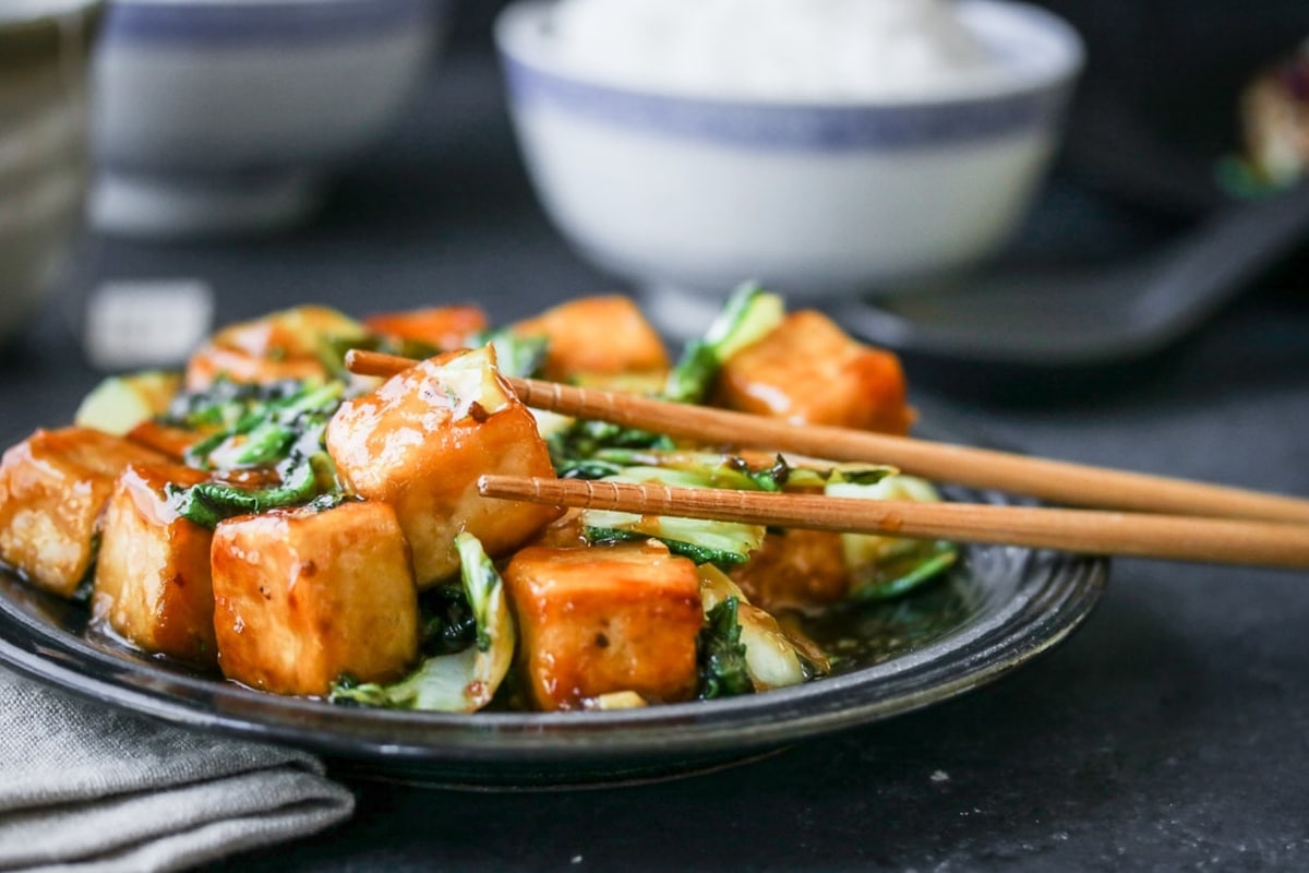 One-Pan Spicy Szechuan Tofu with Bok Choy