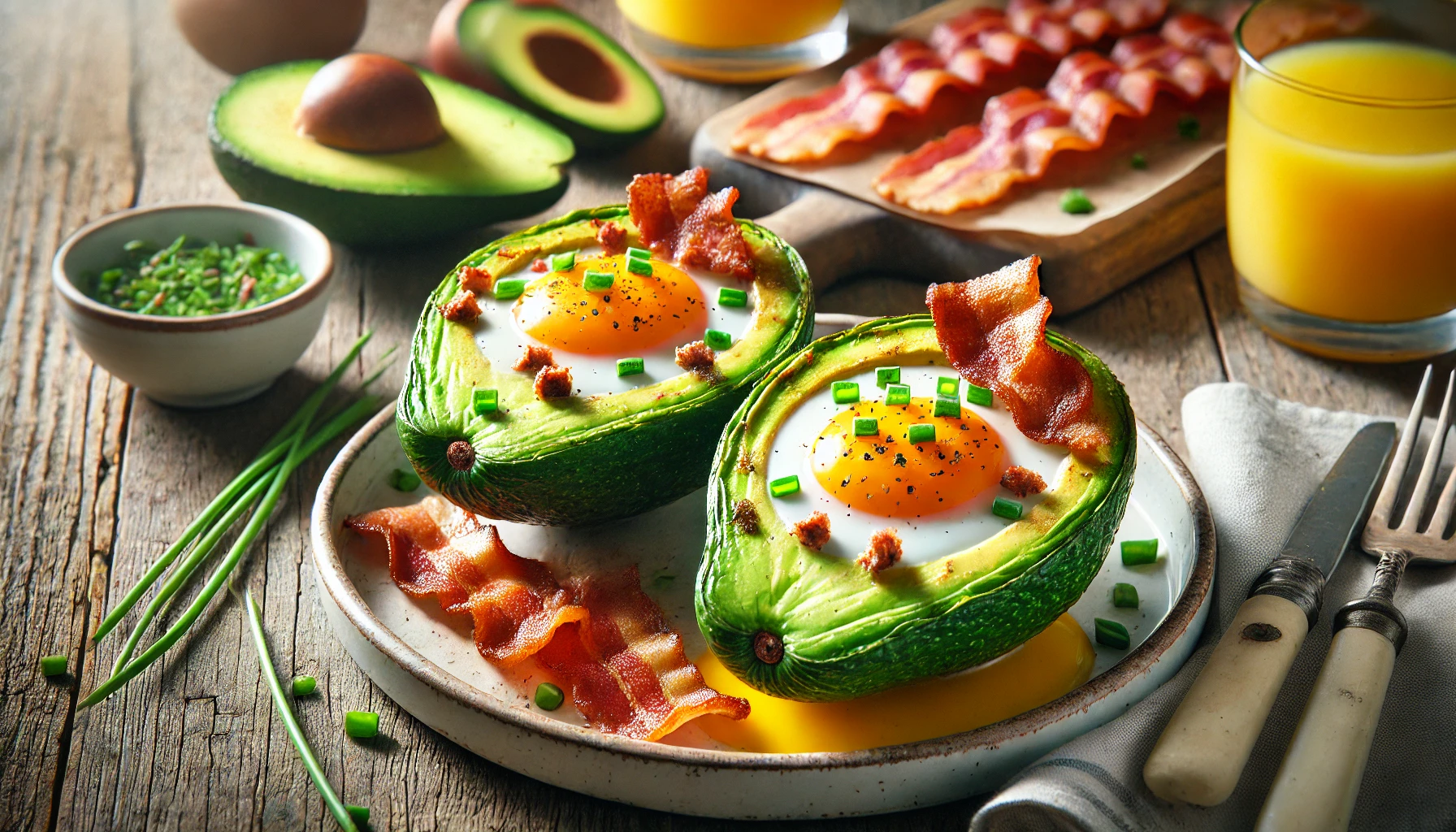 Sautéed Eggs with Crispy Bacon and Avocado