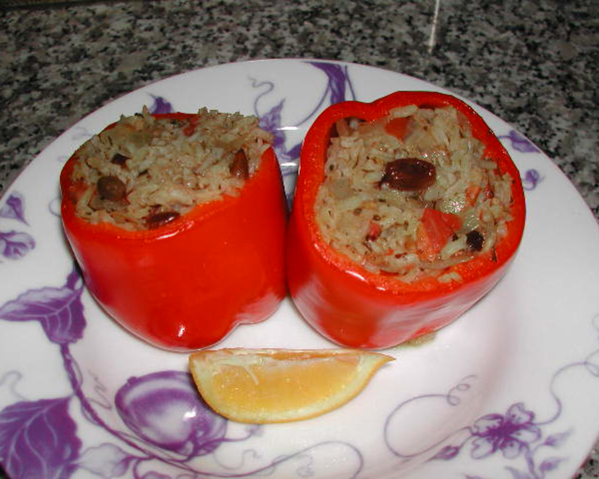 Herb-Stuffed Bell Peppers with Rice and Pine Nuts