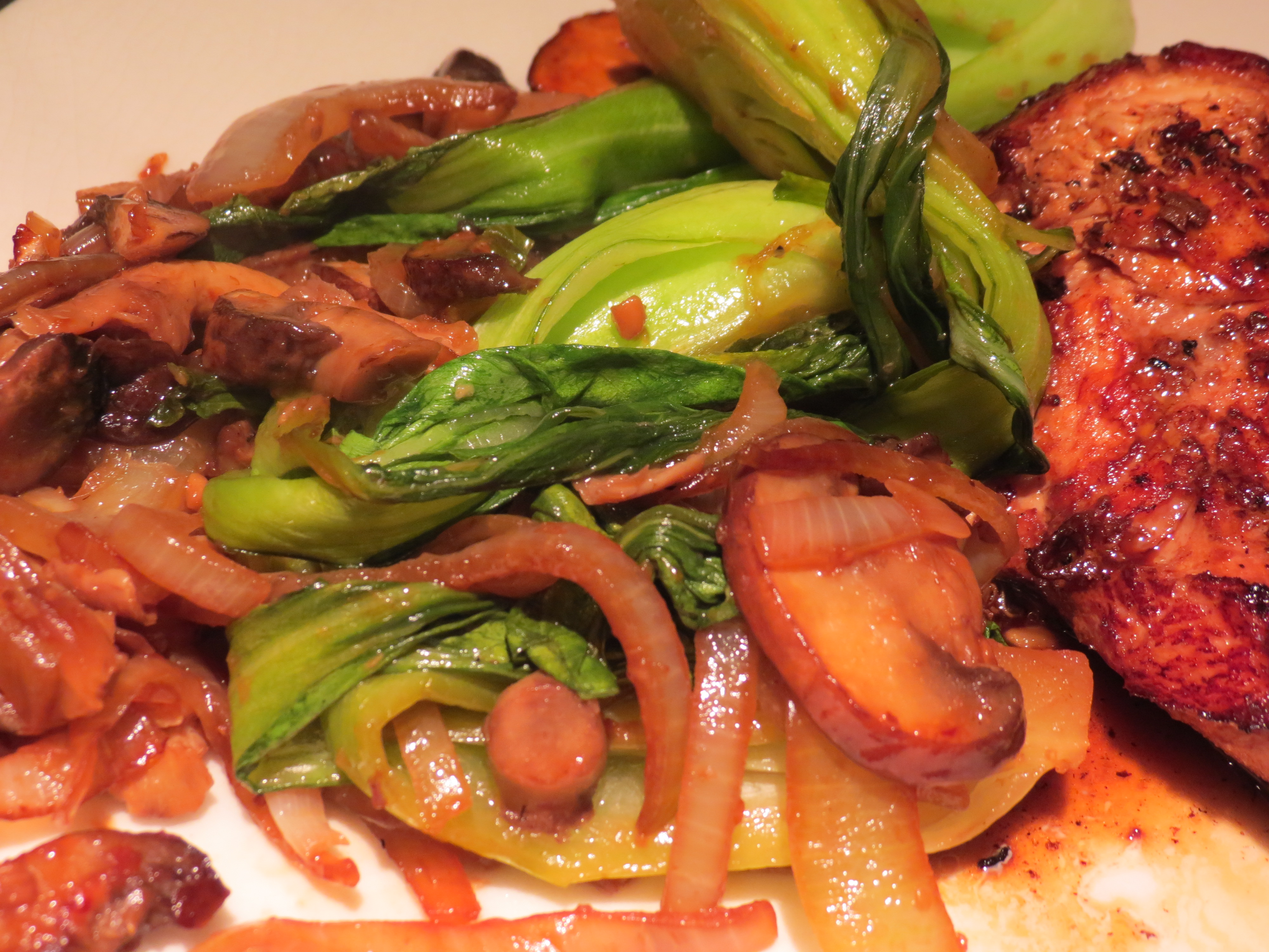 Stir-Fried Bok Choy and Mushrooms with Ginger and Garlic
