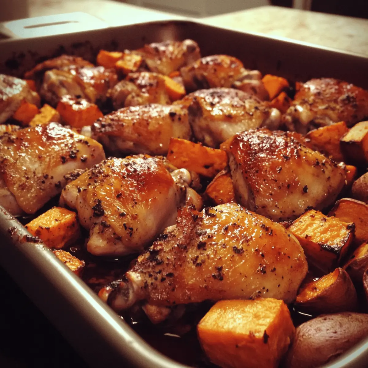 Harissa-Spiced Chicken Thighs with Roasted Sweet Potatoes