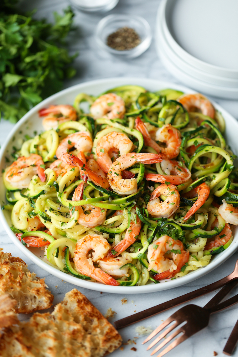 Sautéed Shrimp with Zucchini Noodles and Herbs