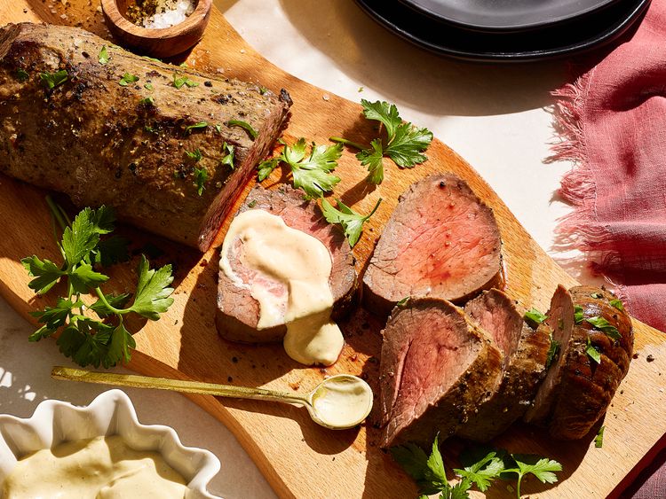 Maple-Dijon Glazed Beef Tenderloin with Apple and Sage