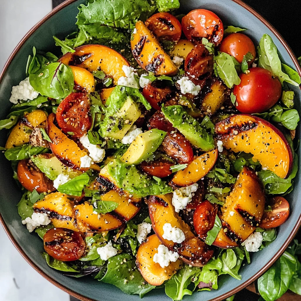 Grilled Peach & Tomato Salad with Basil Vinaigrette