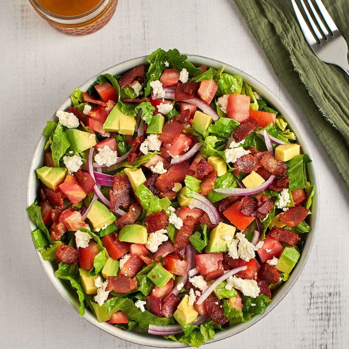 Smoky Avocado-Bacon Salad with Lemon-Tahini Dressing