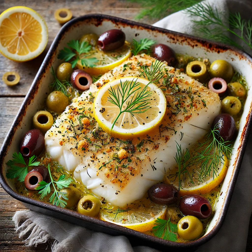 Saffron-Roasted Cod with Lemon and Olives