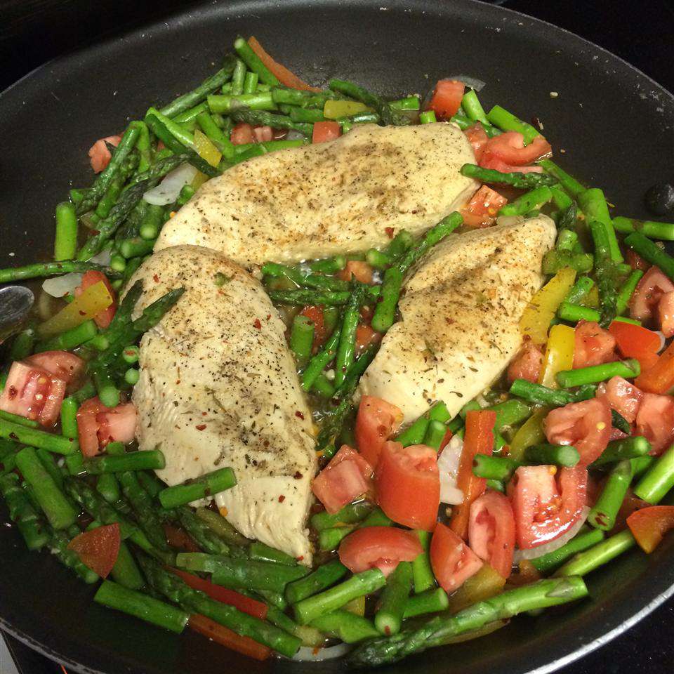 Pan-Seared Garlic-Pepper Chicken Breast with Roasted Asparagus