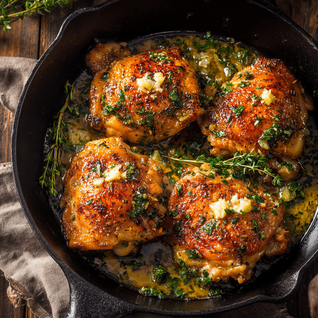Crisp-Skinned Chicken Thighs with Garlic Herb Butter