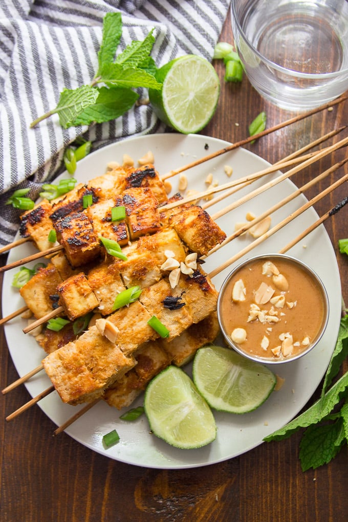 Crispy Tofu Satay with Mango-Peanut Sauce