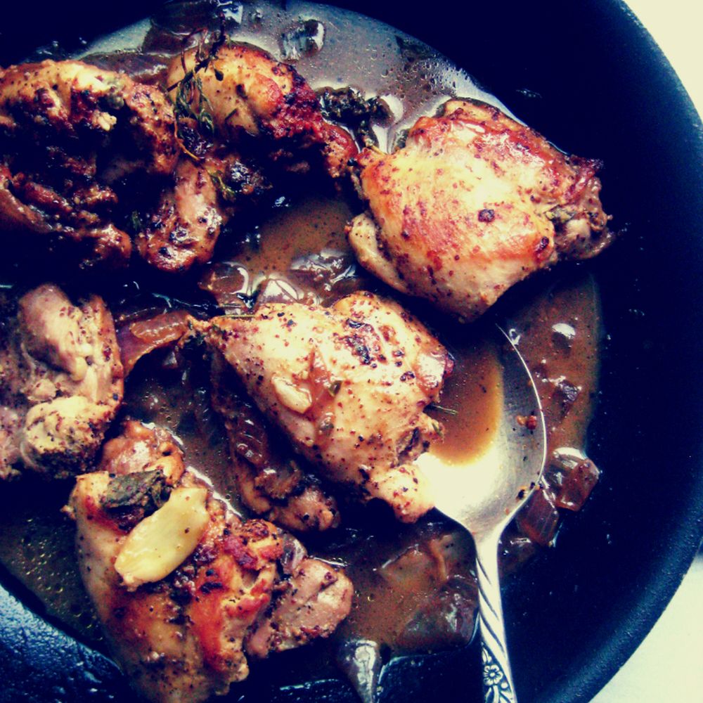 Pan-Seared Chicken Thighs with Dijon and Green Beans