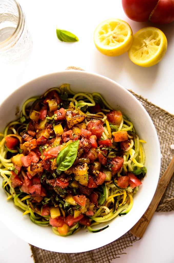 Stir-Fried Zucchini Noodles with Tomato and Basil