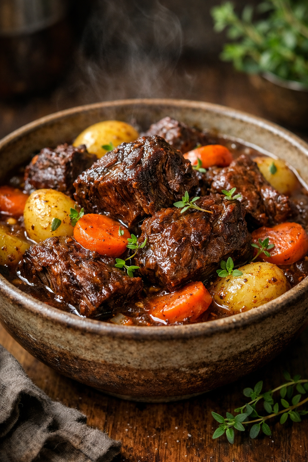 Slow-Braised Beef with Carrots, Parsnips, and Thyme