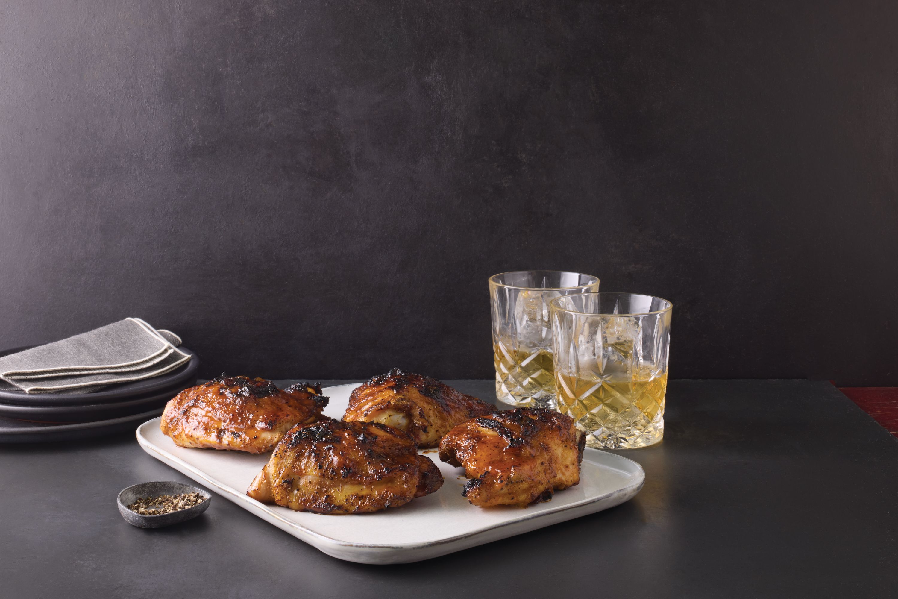 House-Smoked Chicken Thighs with Peach-Bourbon Glaze