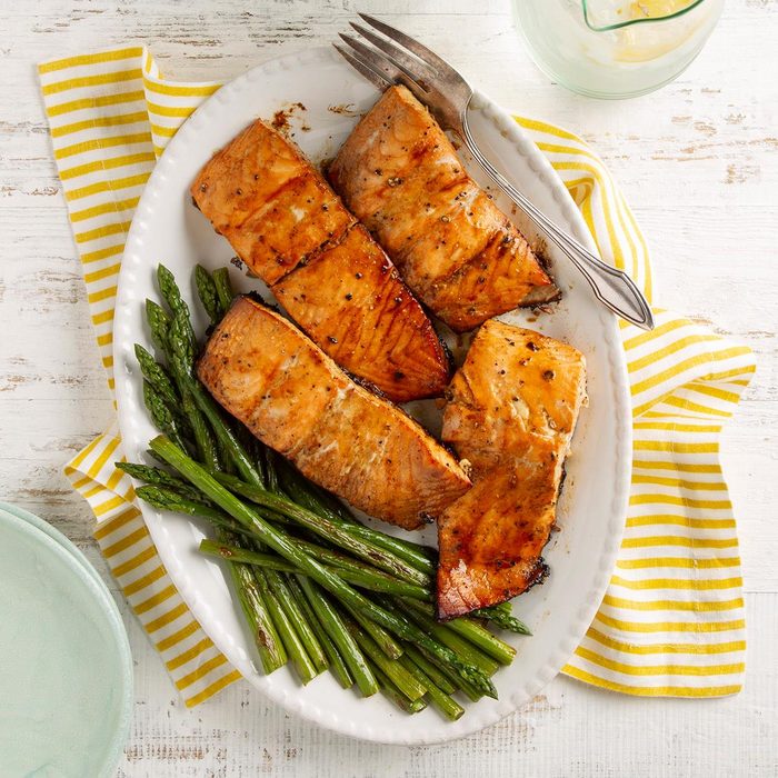 Maple-Bourbon Glazed Salmon with Asparagus