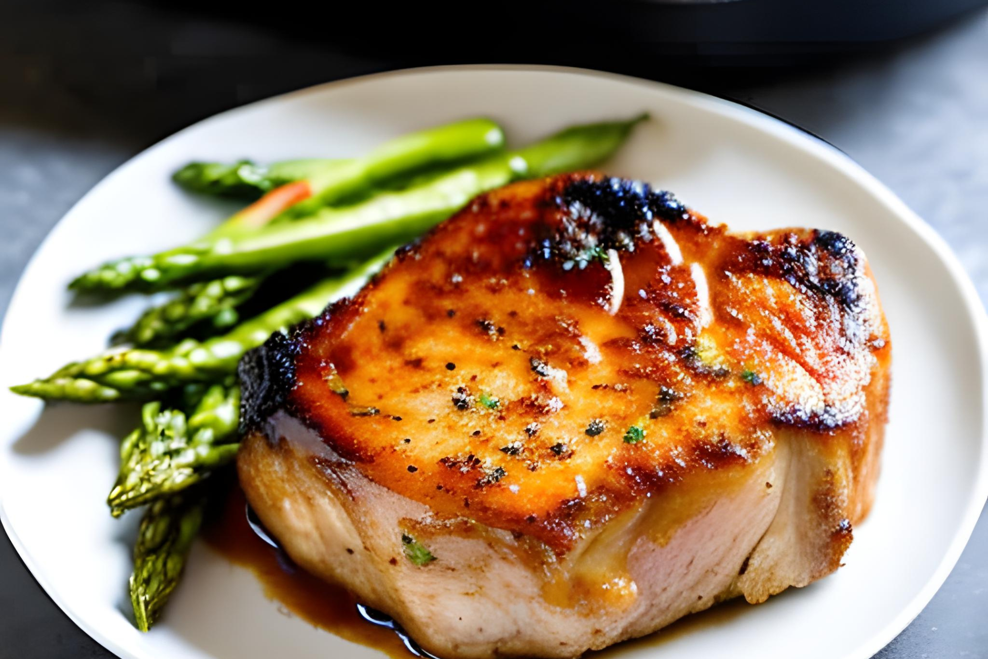 Smoky Maple-Glazed Pork Chops with Roasted Asparagus