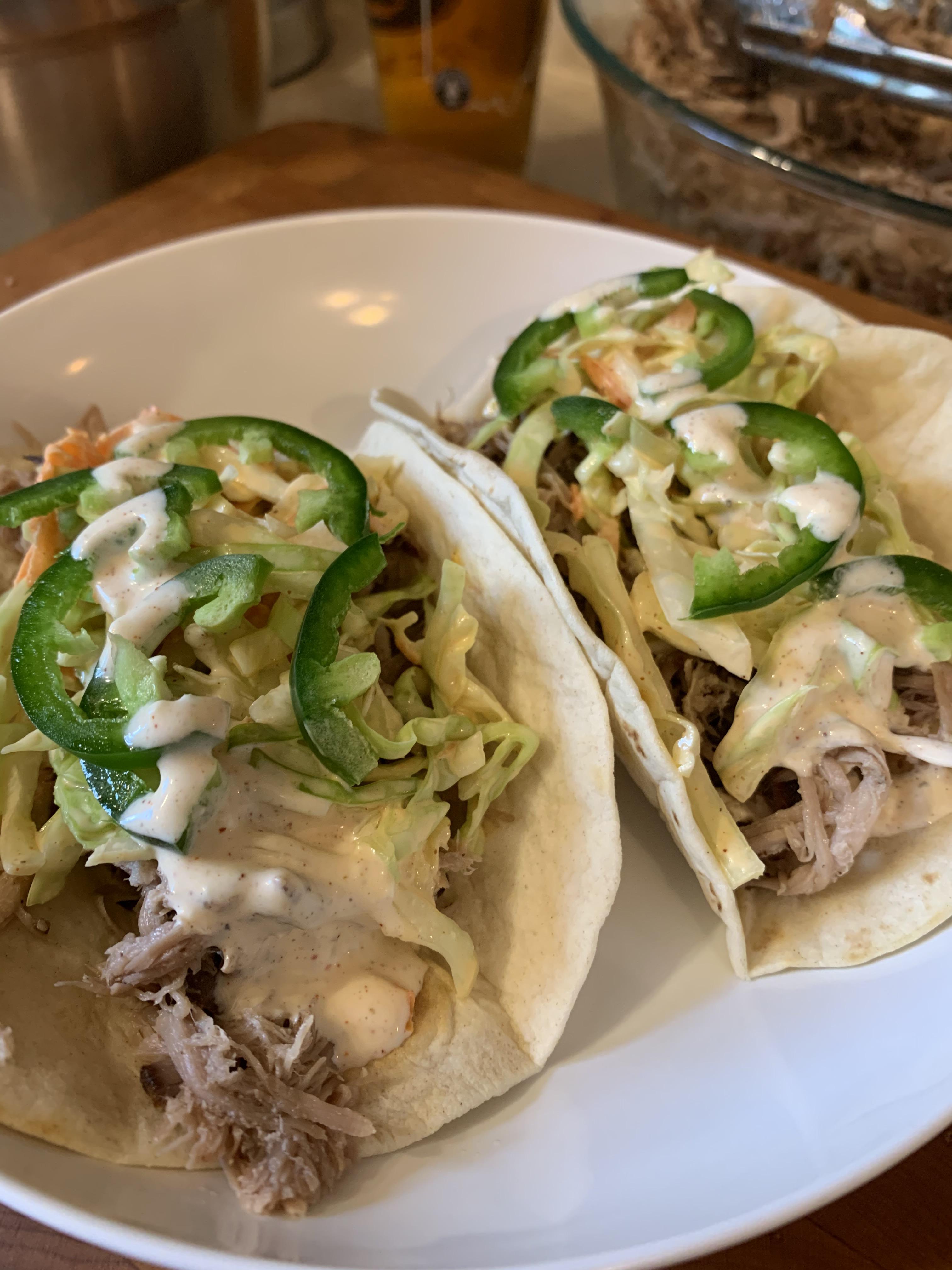 House-Smoked Pork Shoulder Tacos with Pickled Mango
