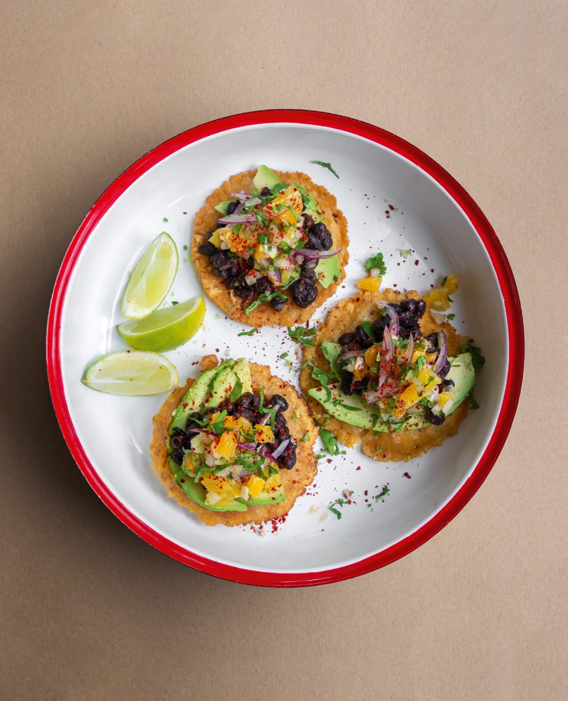 Mango-Black Bean Tostadas with Avocado Crema