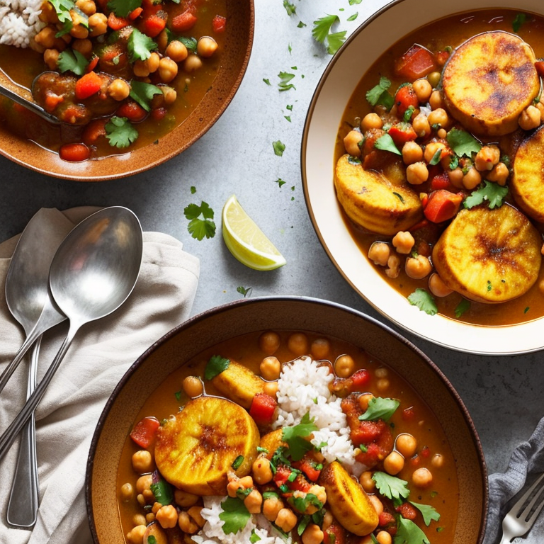 Plantain and Chickpea Stir-Fry with Coconut Milk