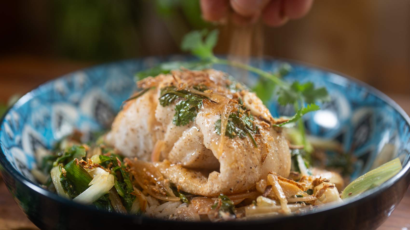 Sesame-Ginger Baked Cod with Snap Peas and Rice Noodles