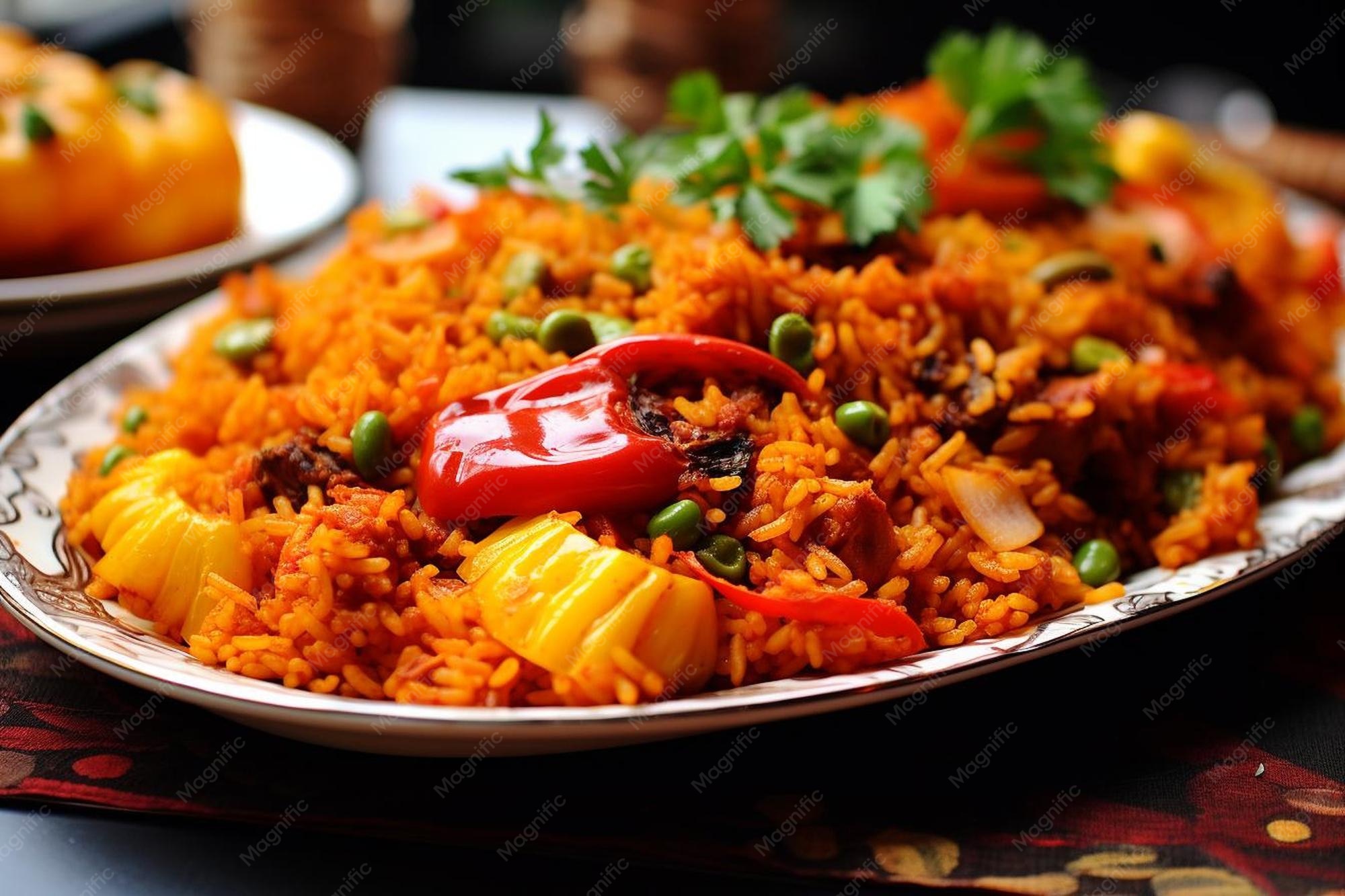 Savory Jollof Rice with Chicken and Bell Peppers