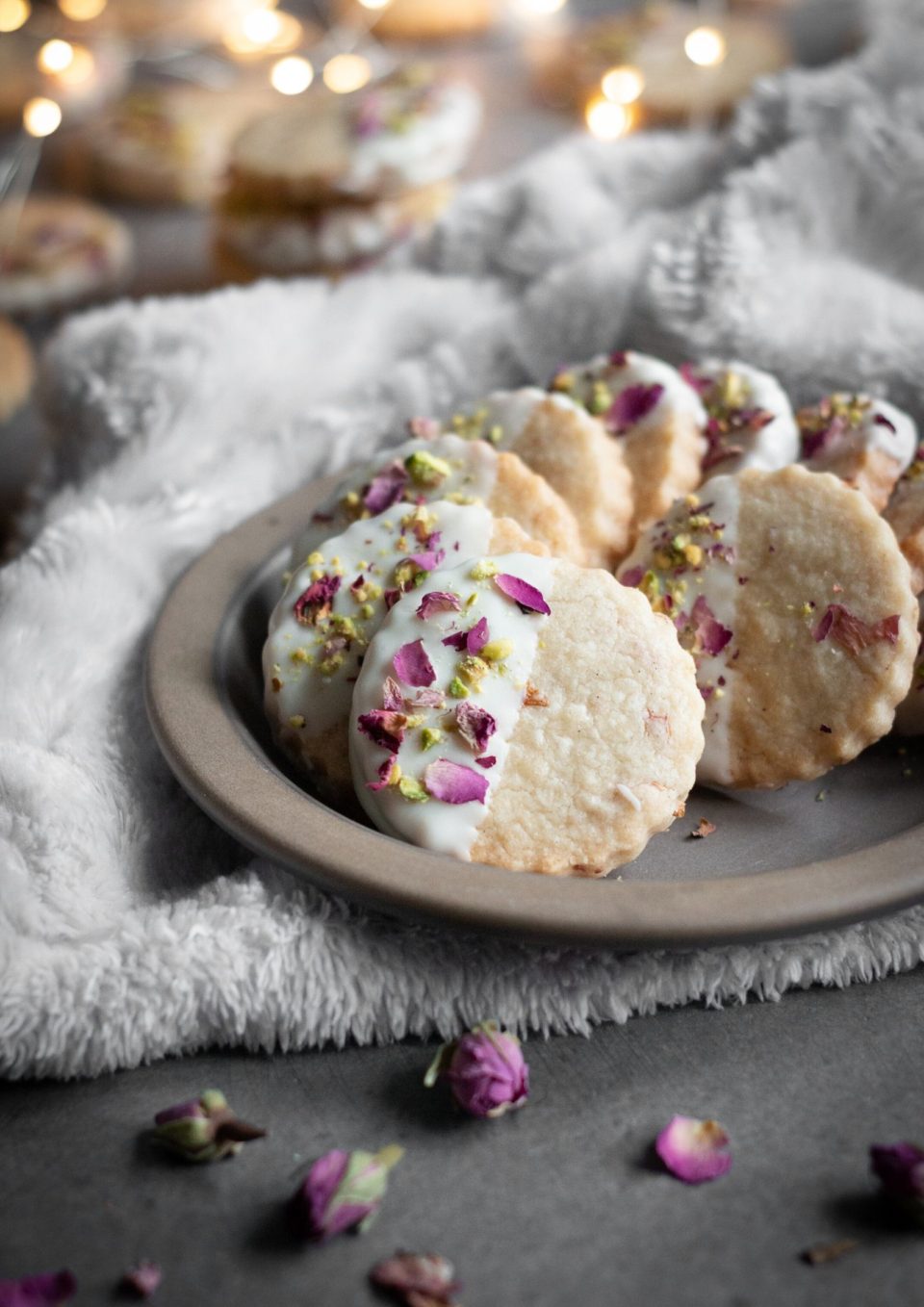 Rose Petal Shortbread Cookies with Lemon Zest