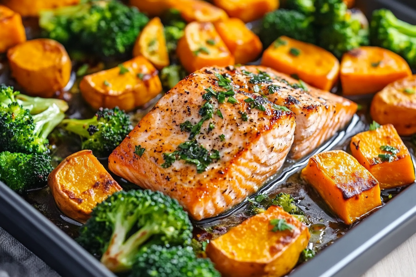 Sheet Pan Herb-Roasted Chicken Thighs with Sweet Potatoes and Broccoli